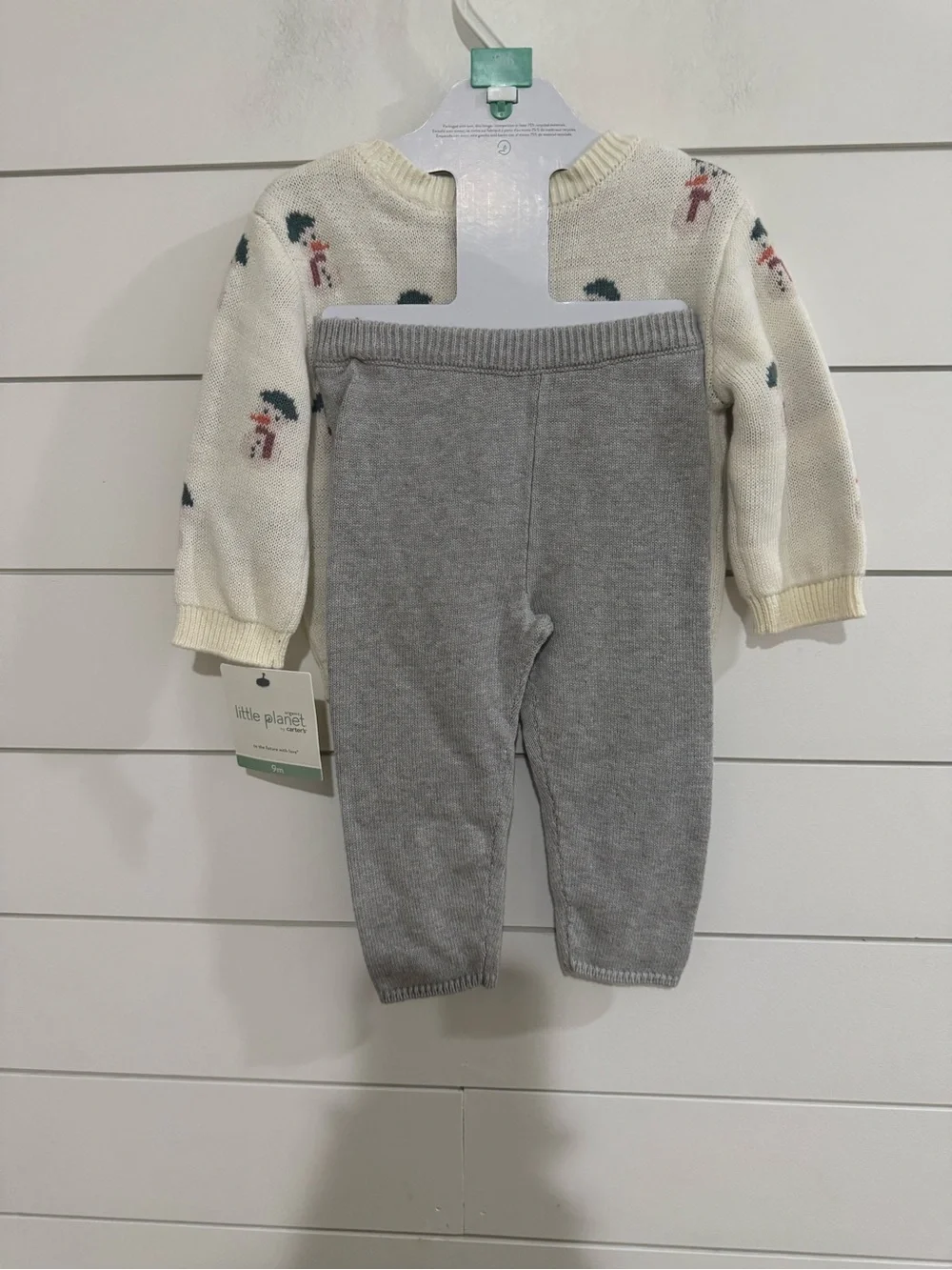 Carter's Cream Snowman Sweater with Gray Leggings